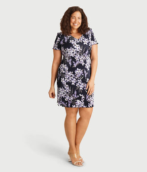 Penny Navy Floral Bodre Sheath Dress