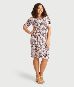 Lisa Mauve Floral Faux Wrap Dress