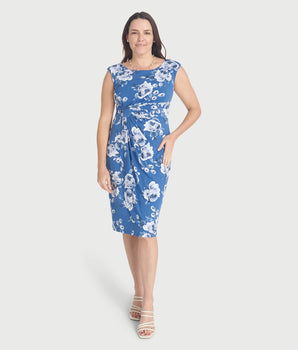 Lisa Denim Floral Faux Wrap Dress