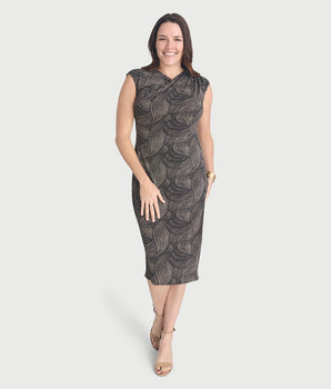 Linda Black Abstract Print Midi Dress