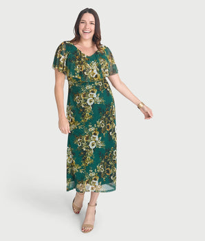 Sunny Evergreen Floral Midi Dress