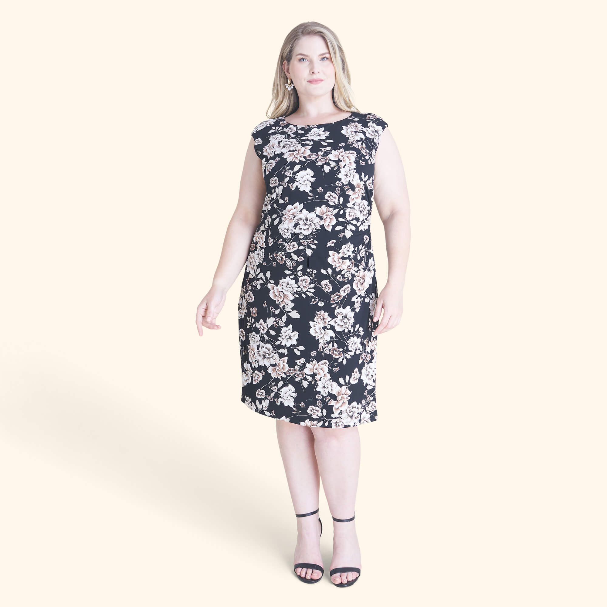 Liz Taupe Floral Sleeveless Bodycon Dress | Connected Apparel