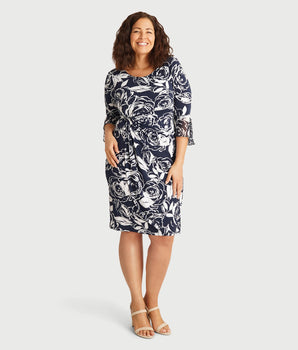 Lisa 2.0 Navy and White Floral Faux Wrap Dress