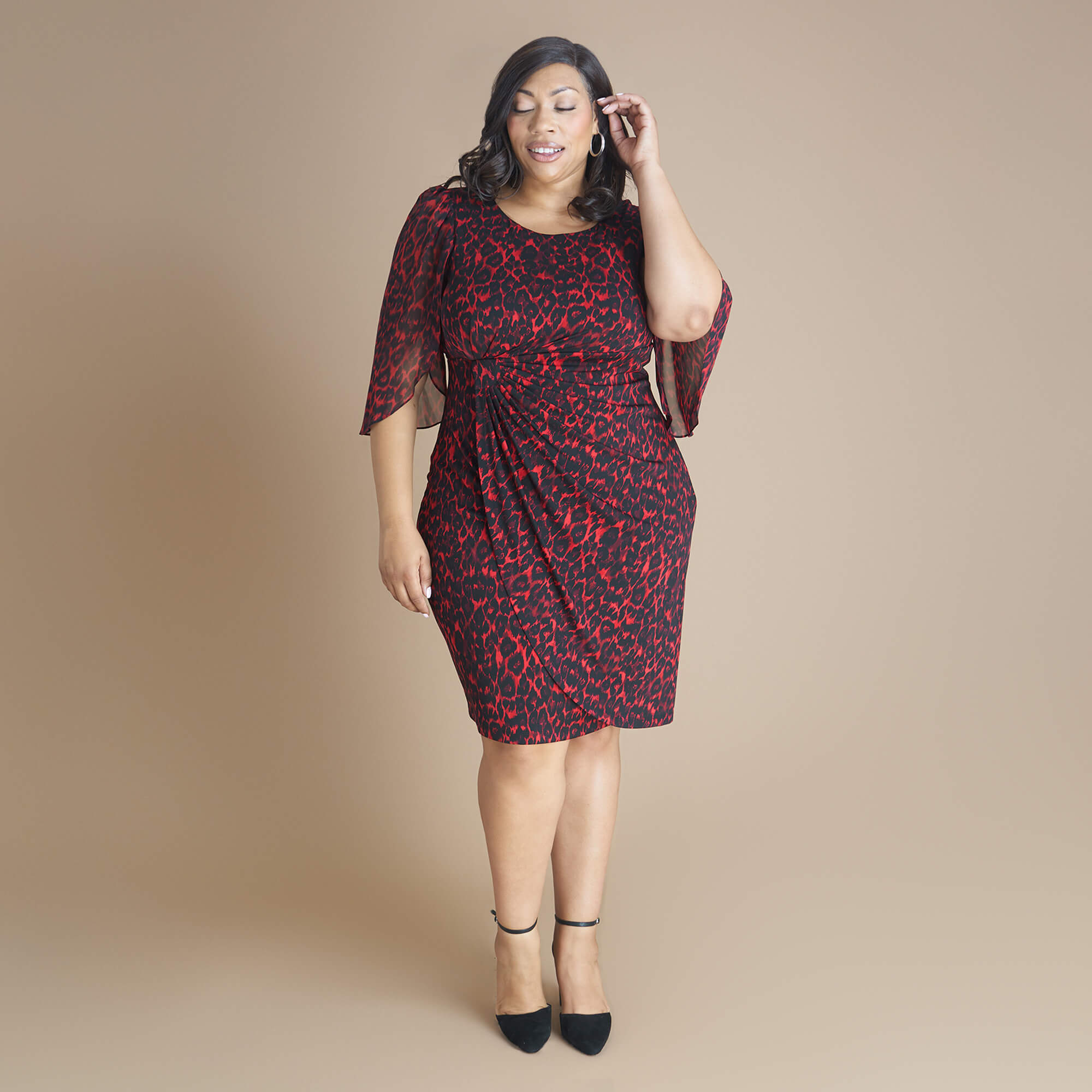 Lisette Red Leopard Faux Wrap Dress | Connected Apparel