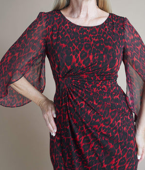 Lisette Red Leopard Faux Wrap Dress