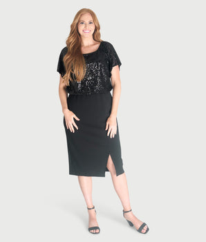 Kitty Black Sequin Popover Dress