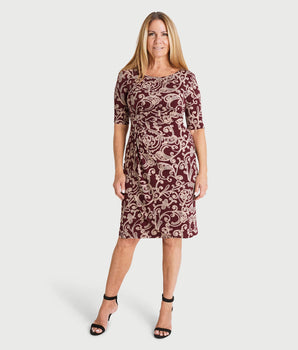 Lisa Wine Faux Wrap Dress