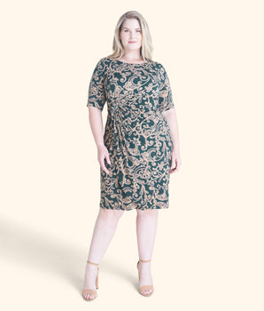 Lisa Forest Green Paisley Faux Wrap Dress