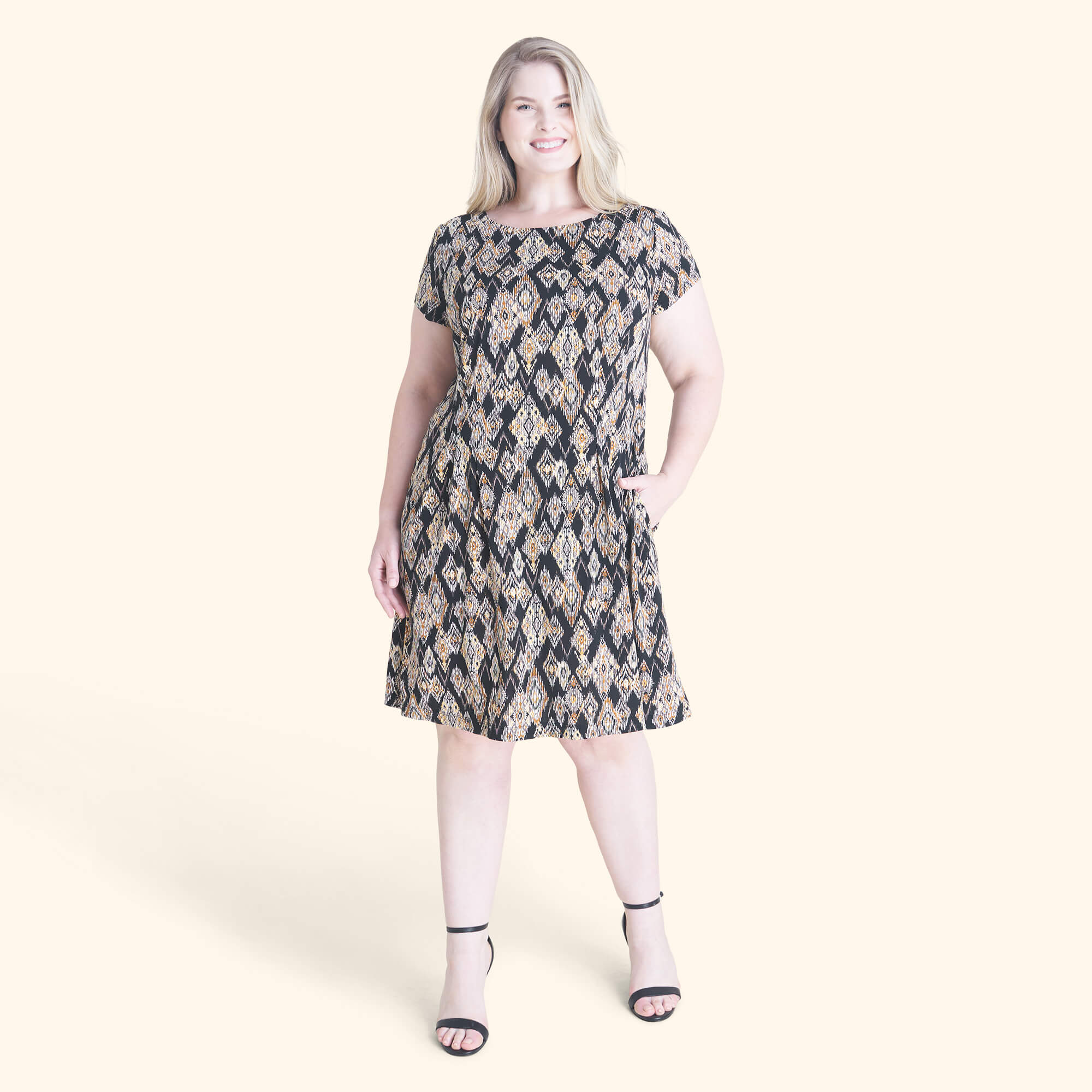 Maggie Mustard Geometric Two-Pocket Dress | Connected Apparel