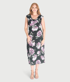 Tonya Plum Cowl Neck Midi Dress