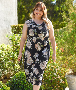 Tonya Taupe Floral Cowl Neck Midi Dress