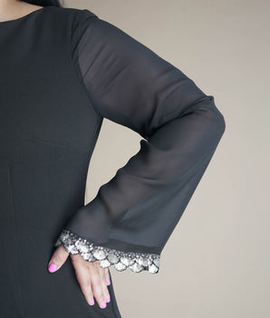 Astrid Black Chiffon Sleeve Little Black Dress