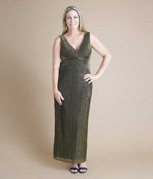 Mari Gold Metallic Floor Length Dress