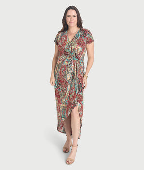 Vern Orange Paisley Print Maxi Dress