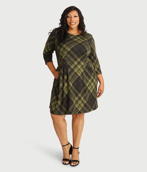 Maggie Olive Plaid Sweater Dress