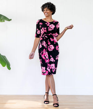 Lisa Fuchsia Faux Wrap Dress