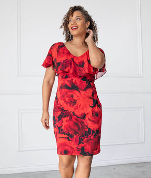 Sunny Red Floral Bodycon Dress