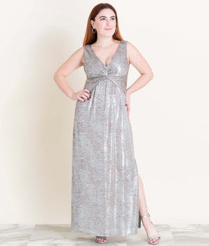 Mari Silver Foil Printed Floor Length Dress