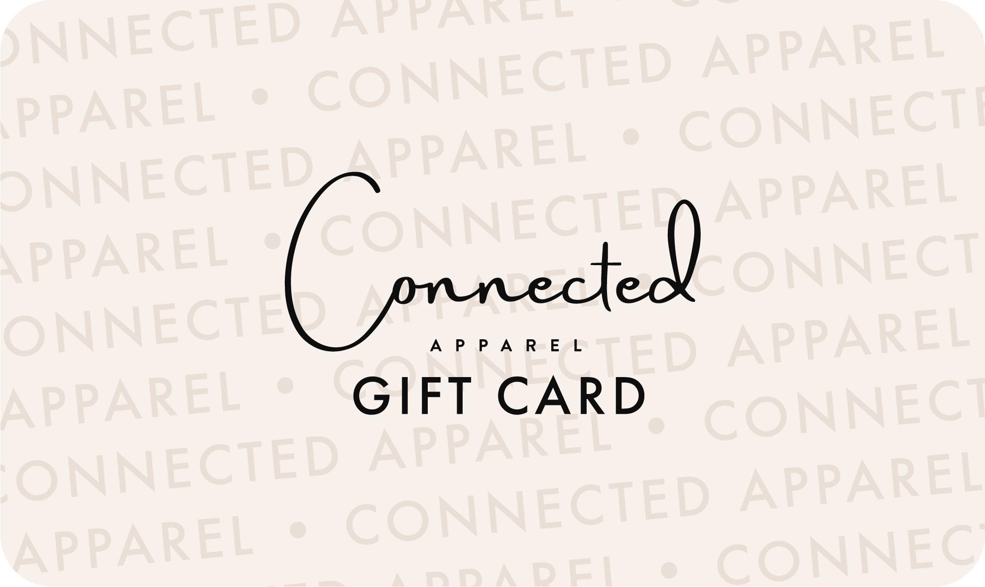 Woman posing wearing $25.00 USD Gift Card from Connected Apparel