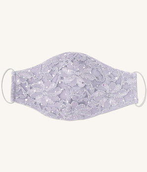 Woman posing wearing Lavender Lace Sequin Mask - Assorted Colors from Connected Apparel