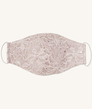 Woman posing wearing Dusty Pink Lace Sequin Mask - Assorted Colors from Connected Apparel
