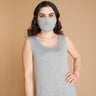 Woman posing wearing Multicolor The Essential Face Mask Multipack in Stretch Jersey (Set of 3) from Connected Apparel