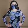 Woman posing wearing Purple Purple Floral Mesh Face Mask from Connected Apparel