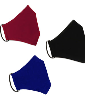 Woman posing wearing Red/Cobalt Variety Holiday Face Mask Variety Pack (3-Pack) from Connected Apparel