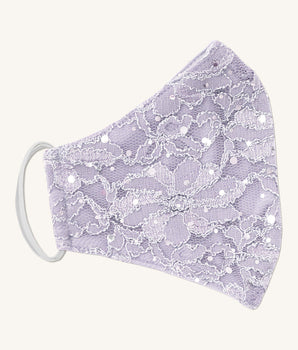 Woman posing wearing Lavender Lace Sequin Mask - Assorted Colors from Connected Apparel